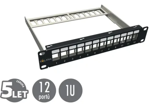 Solarix 10" černá / Patch panel / 12 portů / 1U / neosazený / stíněný (24000110)
