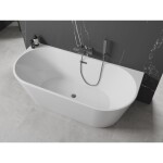 MEXEN/S - Oval vana volně stojící nástěnná 160 x 80, bílá, sifon a přepad grafit metal 52671608000-95