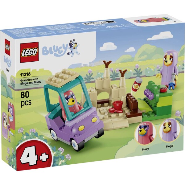 11216 LEGO® Bluey Omas s Bingo a Bluey; hračka s autem na hraní, s postavením a s postavičkami z řady TV