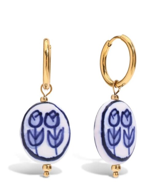 ELENYS Flora Blue – pozlacené náušnice 18K žluté zlato