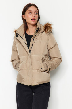 Trendyol Beige Oversize Für Coat s kapucí, vodoodpudivý nafukovací kabát