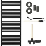 CERANO Koupelnový radiátorový set Vincenzo - kombinované vytápění, termo tyč - boční jednobodové připojení - 600W - černá matná - 1330x600 mm
