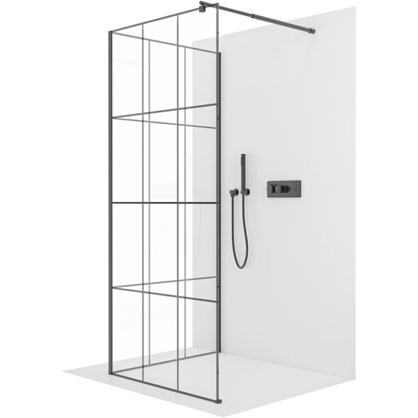 CERANO Sprchová zástěna Walk-in Onyx Corner Round L/P - 8 mm - kulatá vzpěra - černá matná, industriální sklo - 140x120x200 cm