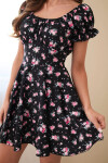 Dámské květinové šaty s nabíraným rukávem a elastickým pasem černá UNI