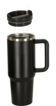 KIK černá / Termohrnek s brčkem / 1200 ml / dvojitá stěna / brčko (KX3032)