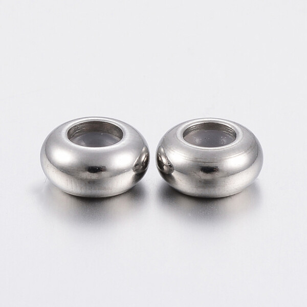 Korálek z nerezové oceli s plastovým středem - stopper - platinový - 6 x 3 mm - 1 ks