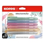 Kores Glitter Text Markers sada 6 barev, 1–4 mm