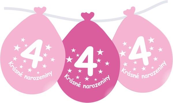 Balónek růžový KRÁSNÉ NAROZENINY číslo 4 visící - 5 ks balonky.cz Balónek růžový KRÁSNÉ NAROZENINY číslo 4 visící - 5 ks balonky.cz