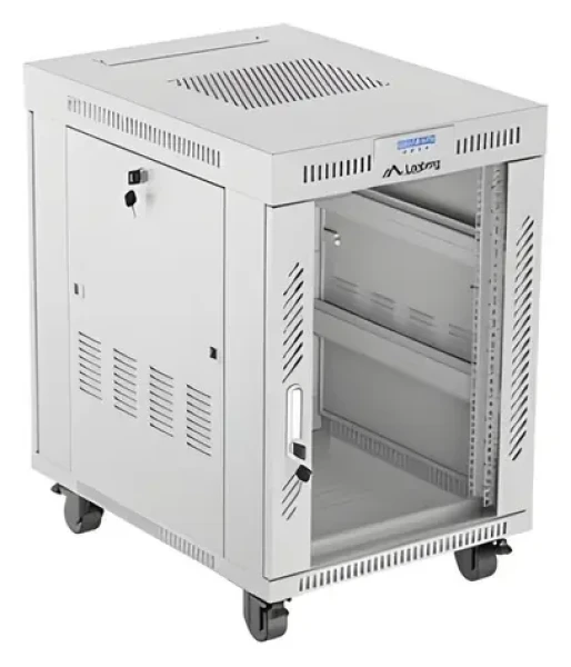 Lanberg Rack 15U/600x800 šedá / Stojanový rozvaděč / 19" / Flat pack / Skleněné dveře / LCD (FF01-6815-12SL)
