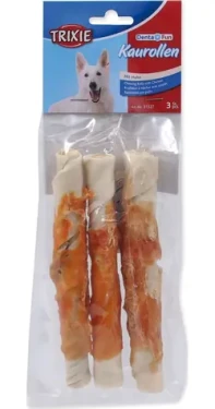 TRIXIE DentaFun rolky buvolí kůže s kuřecím masem 17 cm / Dentální pamlsek / Žvýkací / 3 ks / 140 g (G14-31327)
