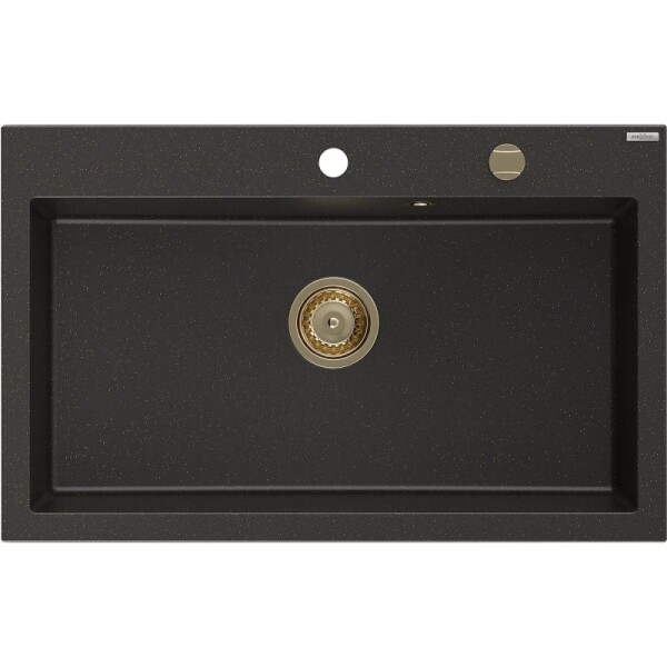 MEXEN/S - Elix granitový dřez 1-miska 800 x 500 mm, černá/zlatá metalik, sifon zlatá 6527801005-75-G