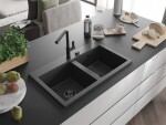 MEXEN/S - Hektor granitový dřez 2-bowl 800 x 480 mm, černá kropenatá, černý sifon 6521802000-76-B