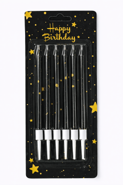 Cake star Dortové svíčky STAR černé se zlatem 6ks