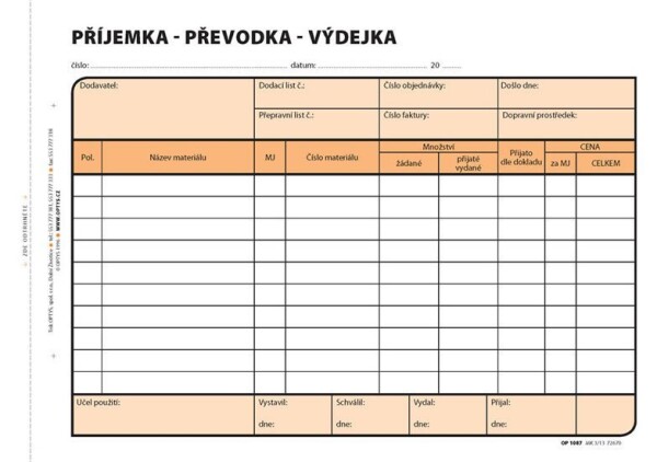 Příjemka-převodka-výdejka, A5, 100 listů, NCR