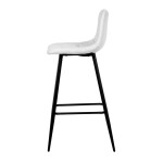 Židle barová, bílá látka, čtyřnohá kovová podnož, černý mat
