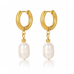 Náušnice s bílou perlou Madeleine Gold - chirurgická ocel, Zlatá Bílá