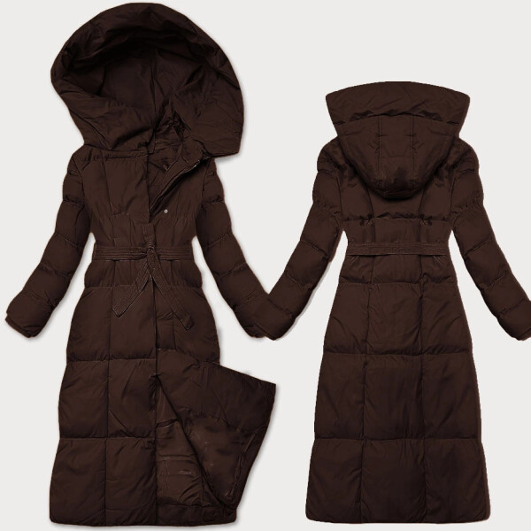 Dámská zimní bunda v čokoládové barvě s páskem J Style (5M3227-158) odstíny hnědé L (40)
