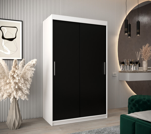 Šatní skříň Abi T0 s posuvnými dveřmi Barva korpusu: Bílá, Rozměry: 120 cm, Dveře: Černá