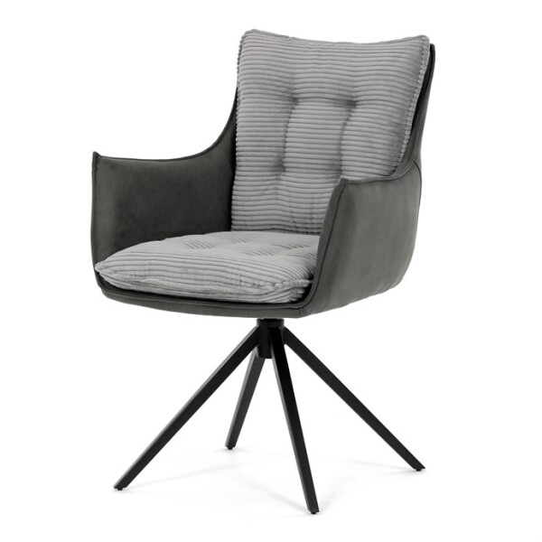 Židle jídelní, šedá látka, 360° vratný mechanismus, černý kov