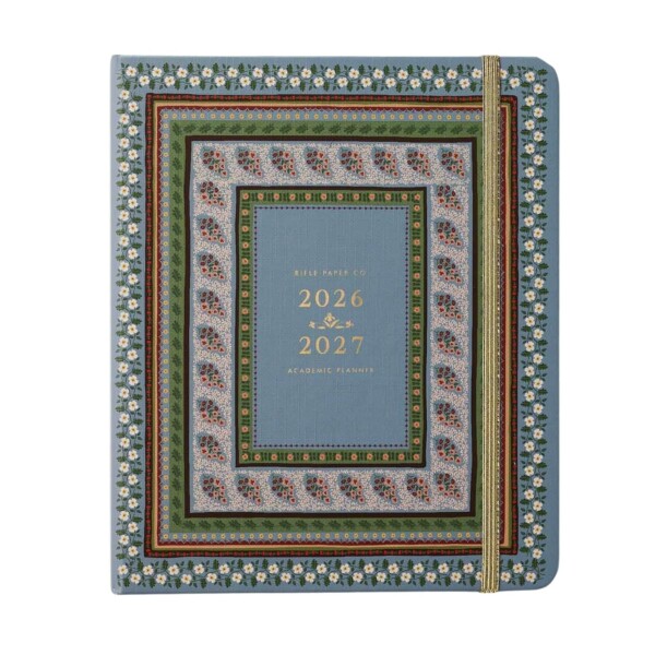 Rifle Paper Co. Akademický diář na 17 měsíců 2026/2027 Paisley Stripe, zelená barva, textil