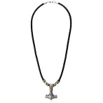 Pánský náhrdelník Thórovo kladivo - MJOLNIR - kůže, chirurgická ocel, Černá 50 cm