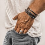 Pánský náramek Ephen Black z pravé kůže a chirurgické oceli, Černá 21 cm