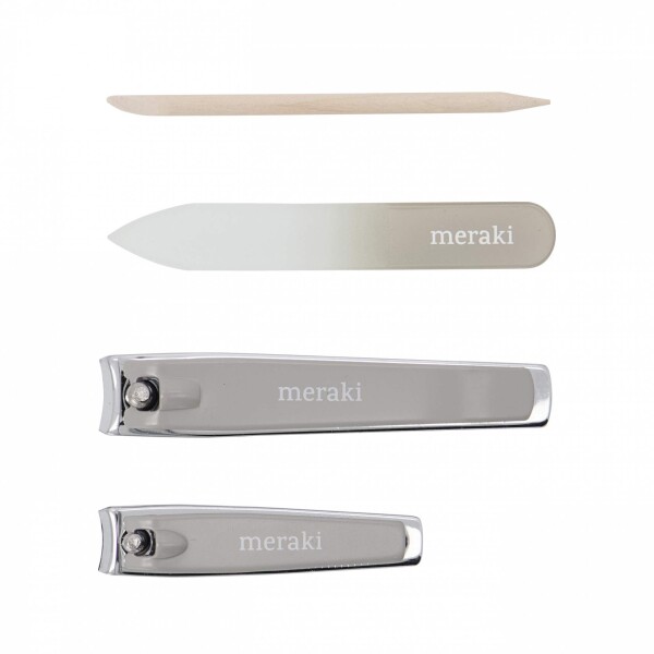 Meraki Cestovní sada na manikúru Meraki, šedá barva, stříbrná barva, dřevo, kov