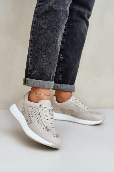 Kožené Sportovní Boty Tenisky Dámské S.Barski LR51-551 Béžové 37