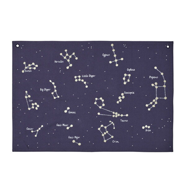 Ferm Living Nástěnná textilní mapa souhvězdí Constellation Dark Blue, modrá barva, textil