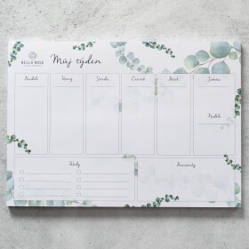 Bella Rose Stolní týdenní plánovač Eukalyptus, zelená barva, papír