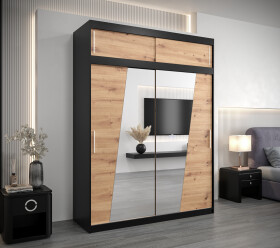 Šatní skříň Abi R0 s nástavcem Barva korpusu: Černá, Rozměry: 180 cm, Dveře: Dub artisan