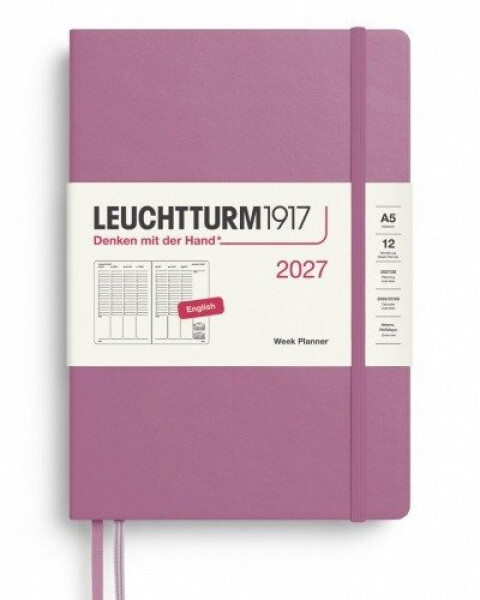 Týdenní plánovač Dusty Rose, Medium A5 2027, anglicky