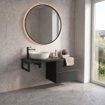 CERANO - Koupelnová skříňka Velora - černá matná, úchytka chrom + deska pod umyvadlo Navira Pro - 36 mm + konzole černá - 120x56,6x46,5 CER-667856