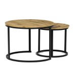 Stůl konferenční, set 2 ks, MDF deska, dekor divoký dub, kovová podnož, černý lak