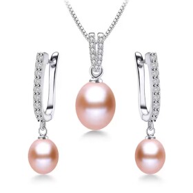 Stříbrná souprava šperků s růžovou perlou a zirkony - stříbro 925/1000, Stříbrná 46 cm Růžová