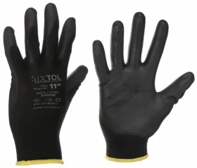 SIXTOL GLOVE PE-PU 11 černé / Rukavice pracovní z polyesteru polomáčené v polyuretanu / velikost 11 (SX5048)
