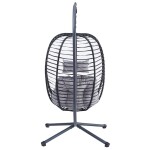 Zahradní závěsné křeslo, výplet antracit umělý ratan, potah šedá látka