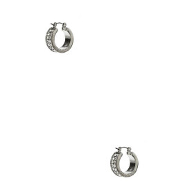 GUESS náušnice Silver-Tone Rhinestone Logo Hoop Earrings Stříbrná