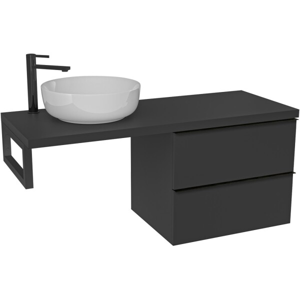 CERANO - Koupelnová skříňka Velora - černá matná, úchytka černá + deska pod umyvadlo Navira Pro - 36 mm + konzole černá - 160x56,6x46,5 CER-667958