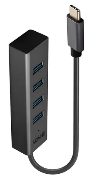 Lindy USB-C šedá / Rozbočovač / 4x USB-A / USB 3.2 Gen 1 / 5 Gbit/s (43325)