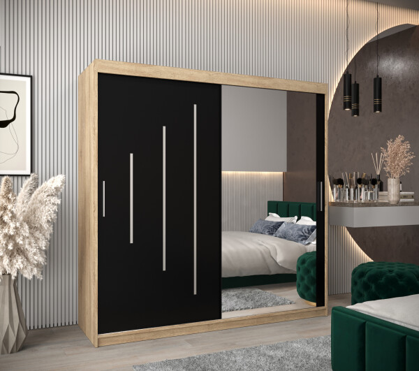 Šatní skříň Abi Y2 Barva korpusu: Dub Sonoma, Rozměry: 200 cm, Dveře: Černá