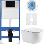 CERANO - Kompletní WC set Profi/Felci - bílá lesklá - WC tlačítko Line/Černá lesklá - předstěnová instalace - 52,5x36 CER-8050BD84325