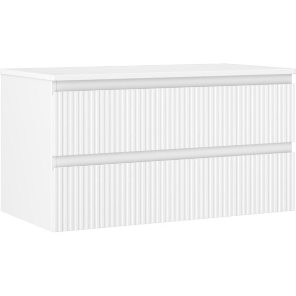 MEXEN/S - Rivel koupelnová skříňka pod umyvadlo 90 cm s deskou, 2 zásuvky, reliéf , bílá mat 91A20-09047-2-BFFC01