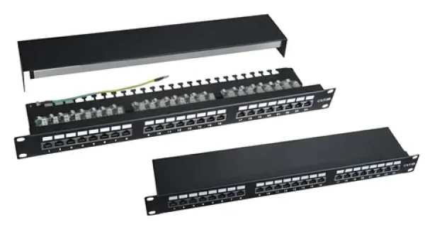 XtendLan patch panel stíněný Cat5e dual / Patch panel / 19" / 24 portů / vyvazovák / pozlacené kontakty (XL-PP19-24C5ESD-A)