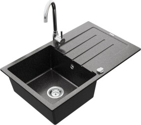 MEXEN - Bruno granitový dřez 1 s odkapávačem včetně baterie Telma, černá kropenatý 6513-76-670200-00