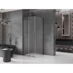 MEXEN/S - Velar L sprchový kout, posuvné dveře 90 x 90, dekor, grafit metal 871-090-090-33-95