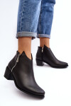 Kožené dámské kotníčkové boty na sloupku s nízkým svrškem a zipy černé Annaja 40
