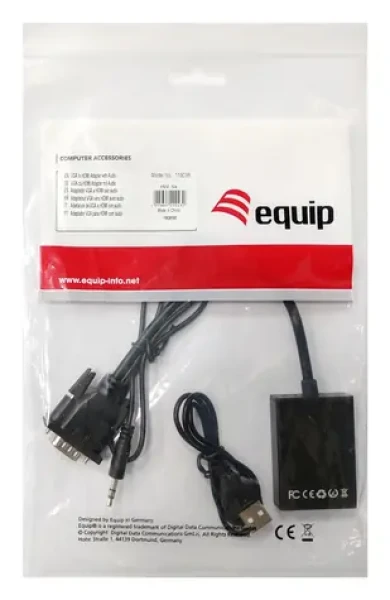 Equip VGA na HDMI adaptér s audiem a USB napájením / Adaptér / 1920×1080 60Hz / 3,5mm jack (119038)