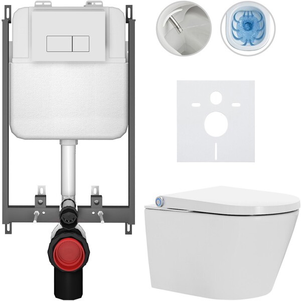 CERANO Závěsné WC s bidetem Basic/Cronus Standard - bílá lesklá - WC tlačítko Modulo/Bílá - pro zazdění - 59,3x38,4 cm