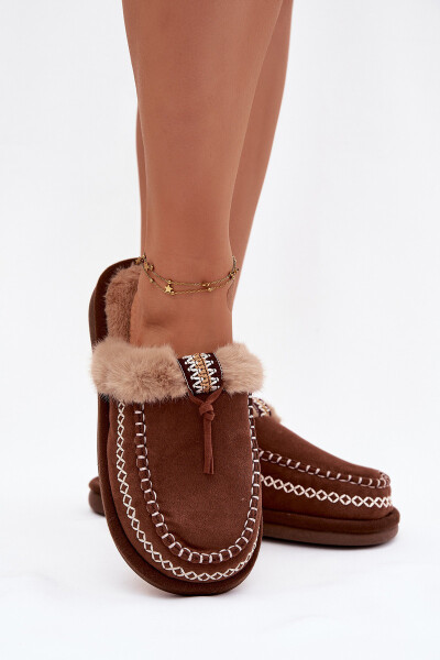 Dámské pantofle s kožešinou 608 Hnědá - Perivelle hnědá 40